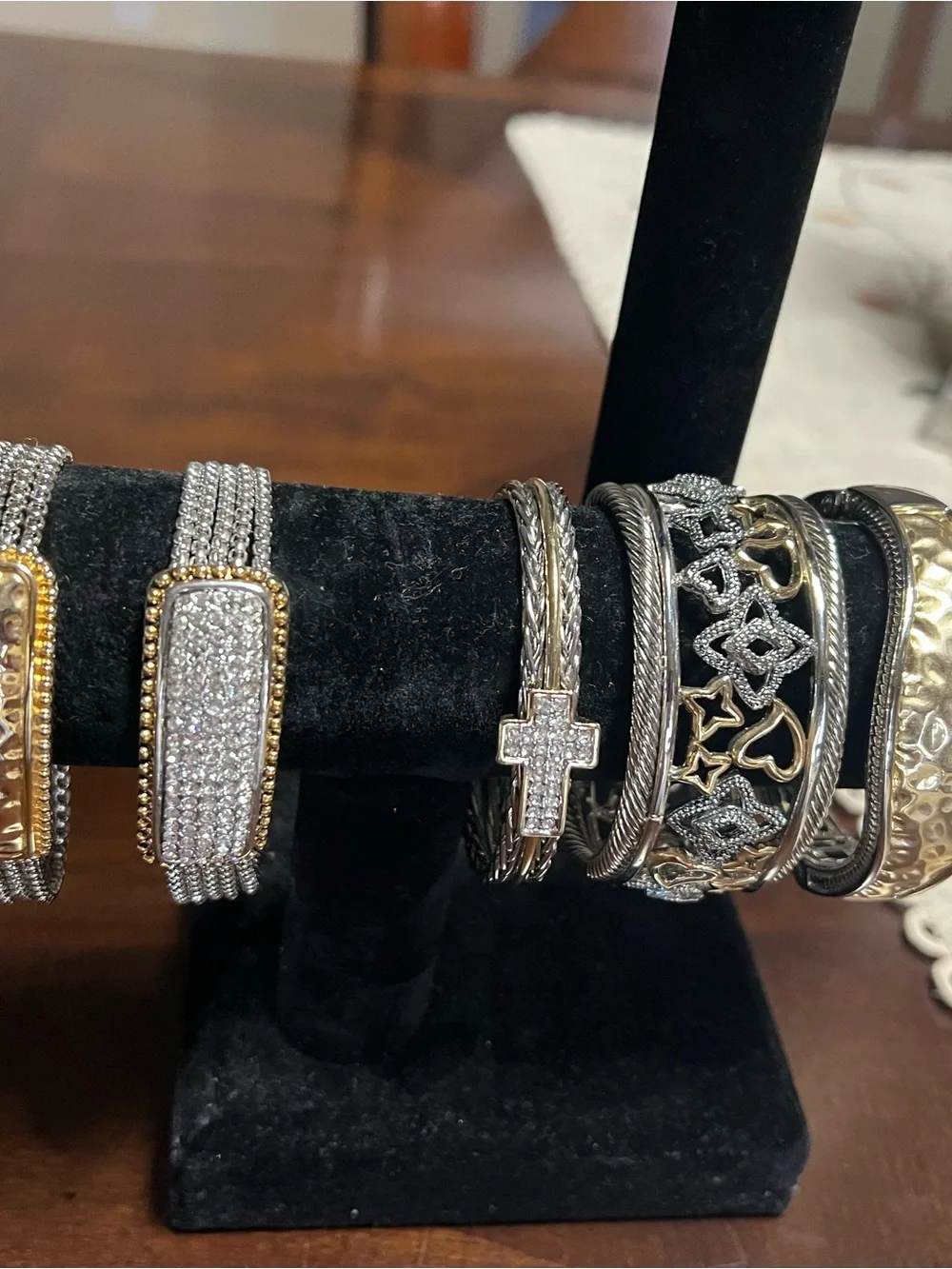 Two-Tone Silver and Gold Heart & Star Cable Cuff Bracelet LOT!